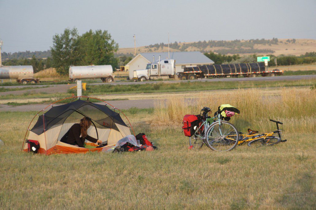 A "cozy" camp site in Alzada, MT near B&J's convenience store. At least they had showers inside, though the crazy wind and trucks nearby weren't the best sleeping companions.