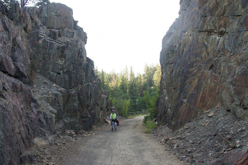 In some places, the trail is hewn through solid rock like this.
