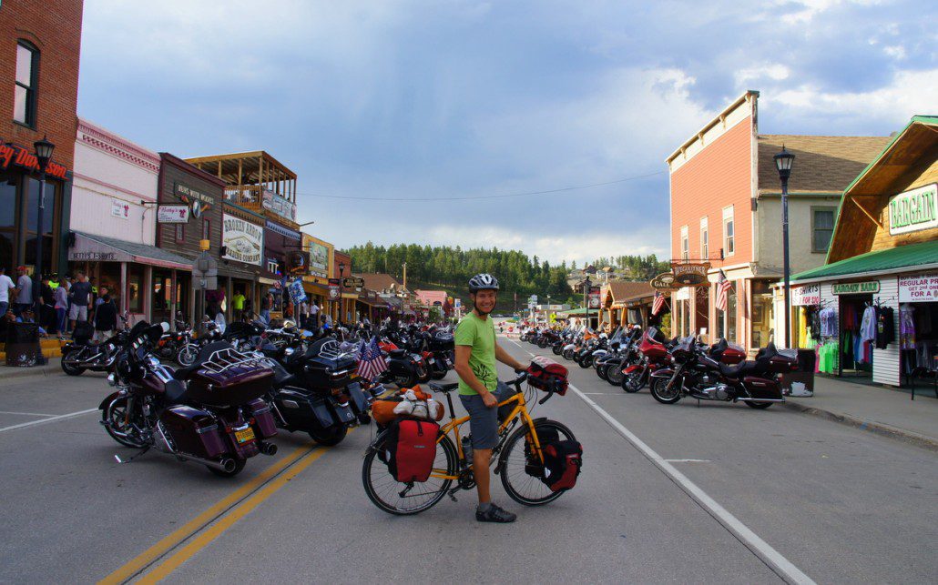 Hill City, SD is overrun by bikers, plus the lone cyclist.