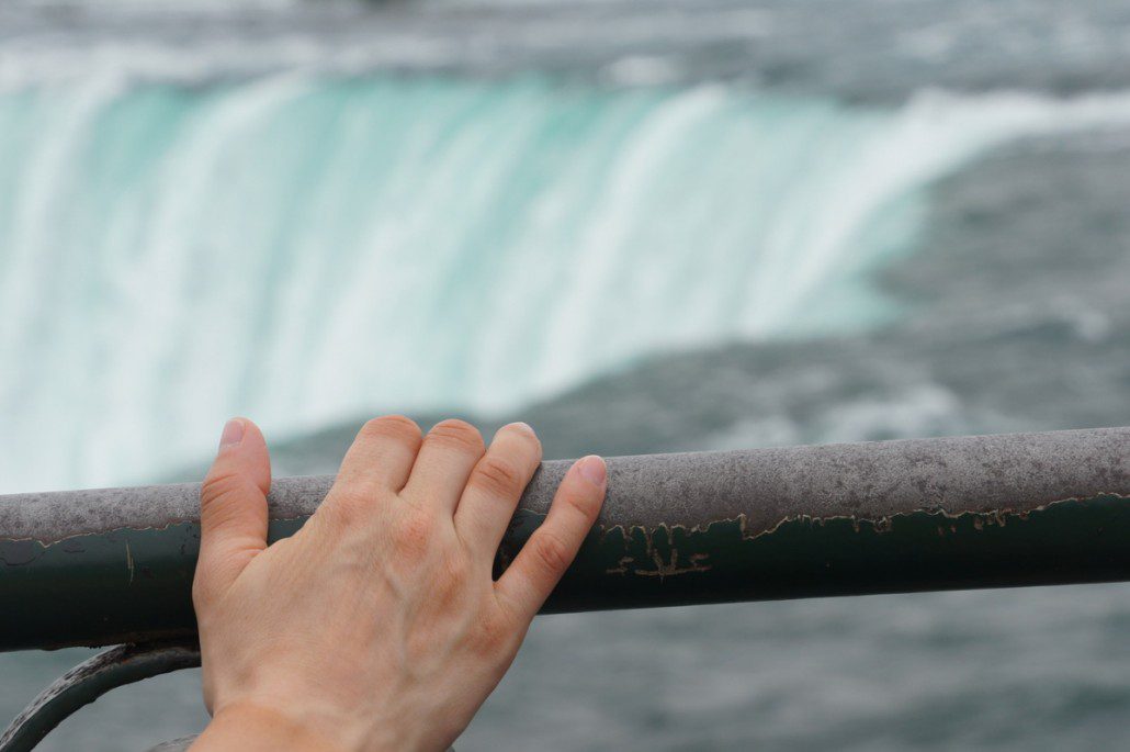 A much-leaned-upon railing overlooking Horseshoe Falls in Niagara. Notice Chelsea's awesome tan lines from her cycling gloves!
