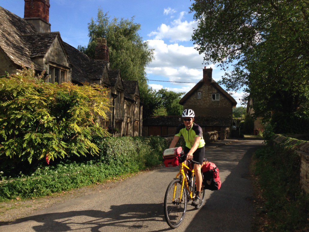 Pedaling through a centuries-old village north of London.