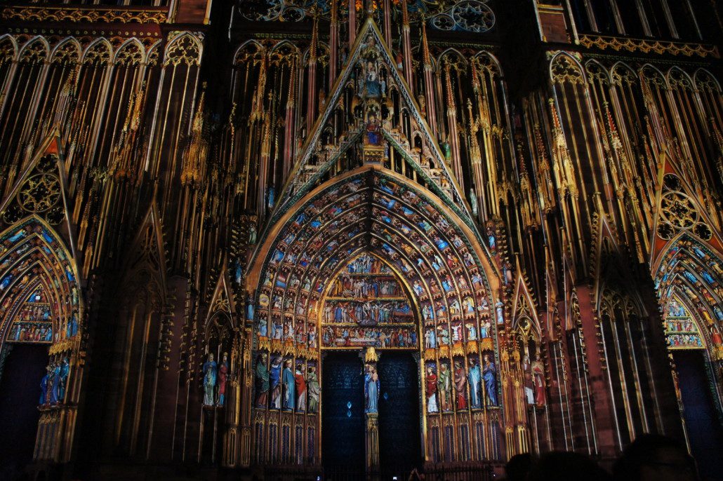 We happened to catch the 1,000 year millennial of the Strasbourg cathedral. This light show detailed each statue and window on the enormous cathedral.