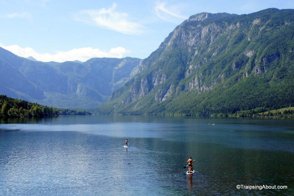 Paddling across Lake Bohinj in the NW part of Slovenia.