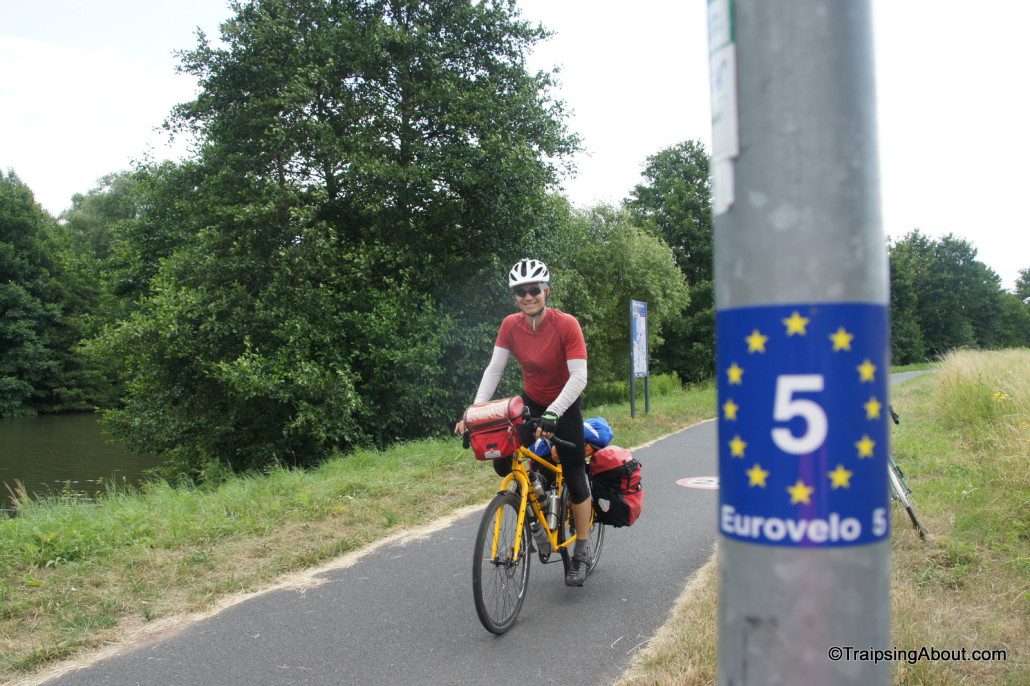  Just follow the stickers! Crossing into France from Germany on the EuroVelo 5.