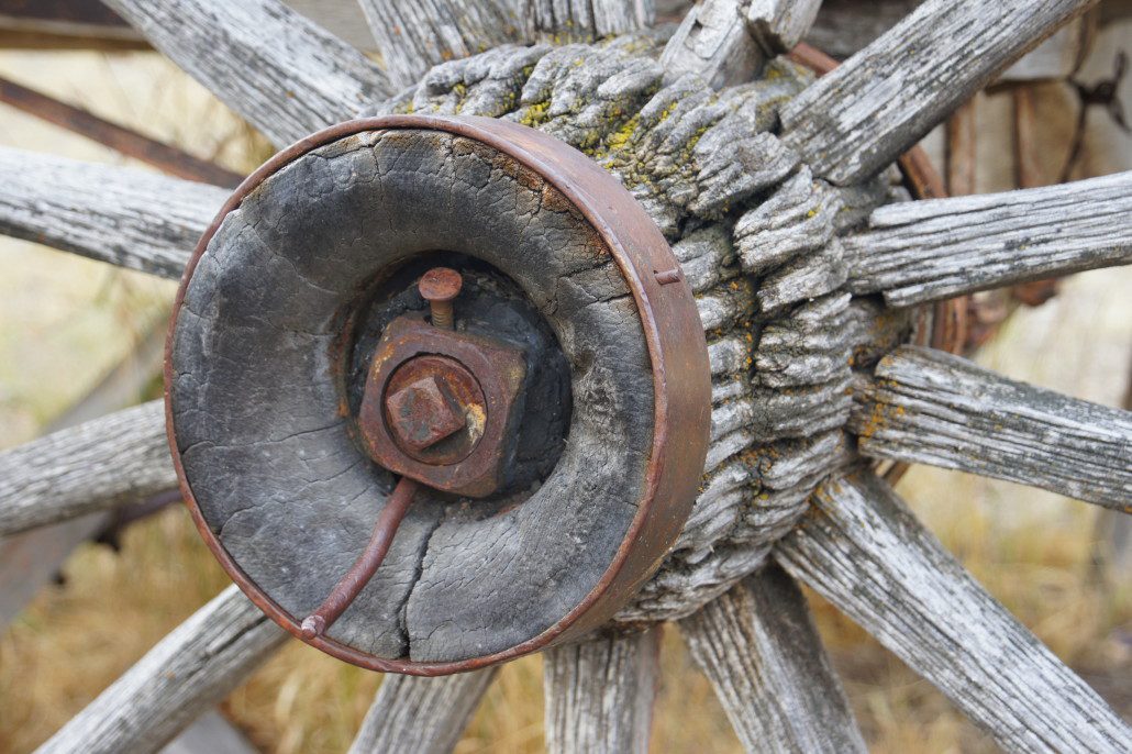 An old wagon wheel.
