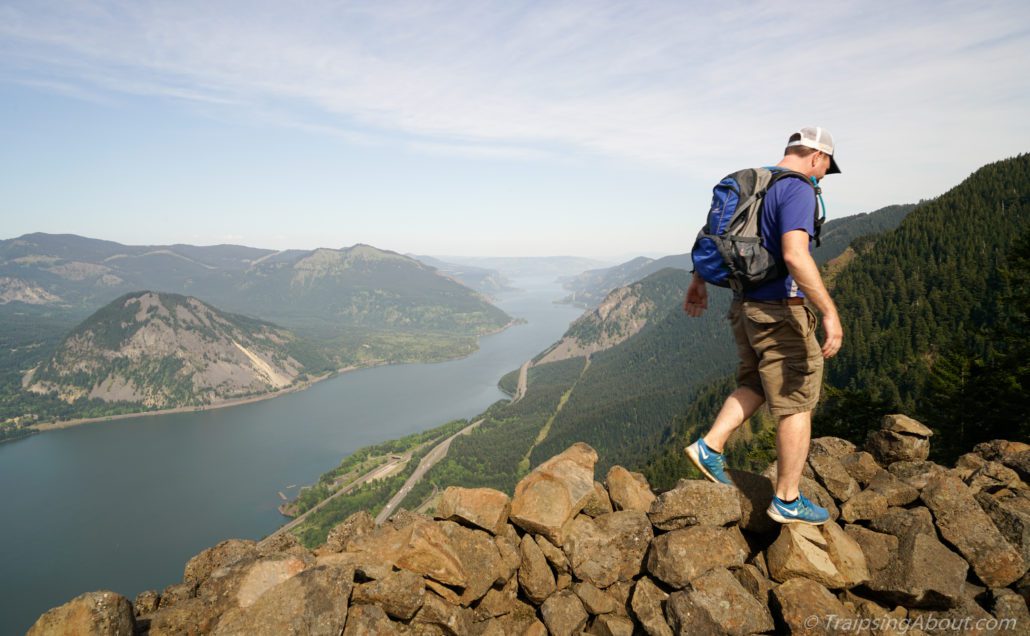 Ryan tightrope walks the ridge on Indian Point, a calf-buster hike east of Portland with killer views.