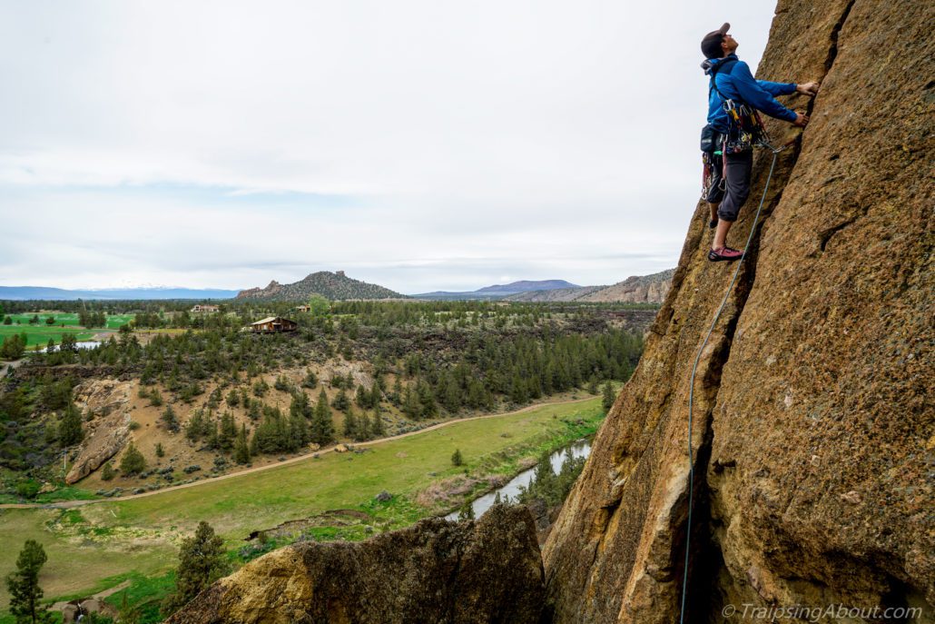 Nothing like a trad lead to keep the heart rate high. Here I am on Spiderman at Smith Rock. 