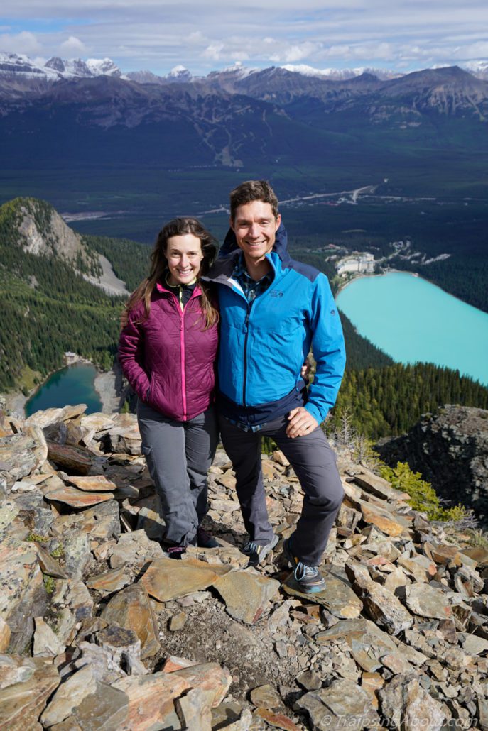 High on the Devil's Thumb in Banff with Lake Louise behind us.