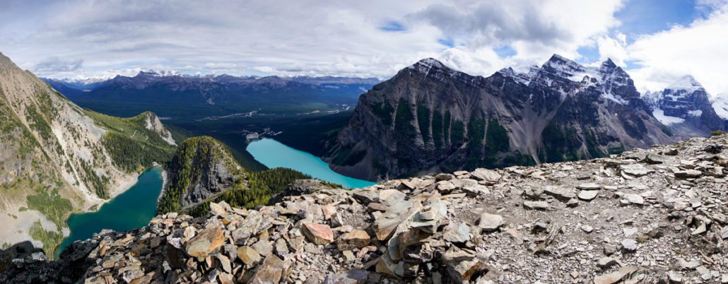 View of Lake Agnes and Lake Louise from Devil's Thumb.