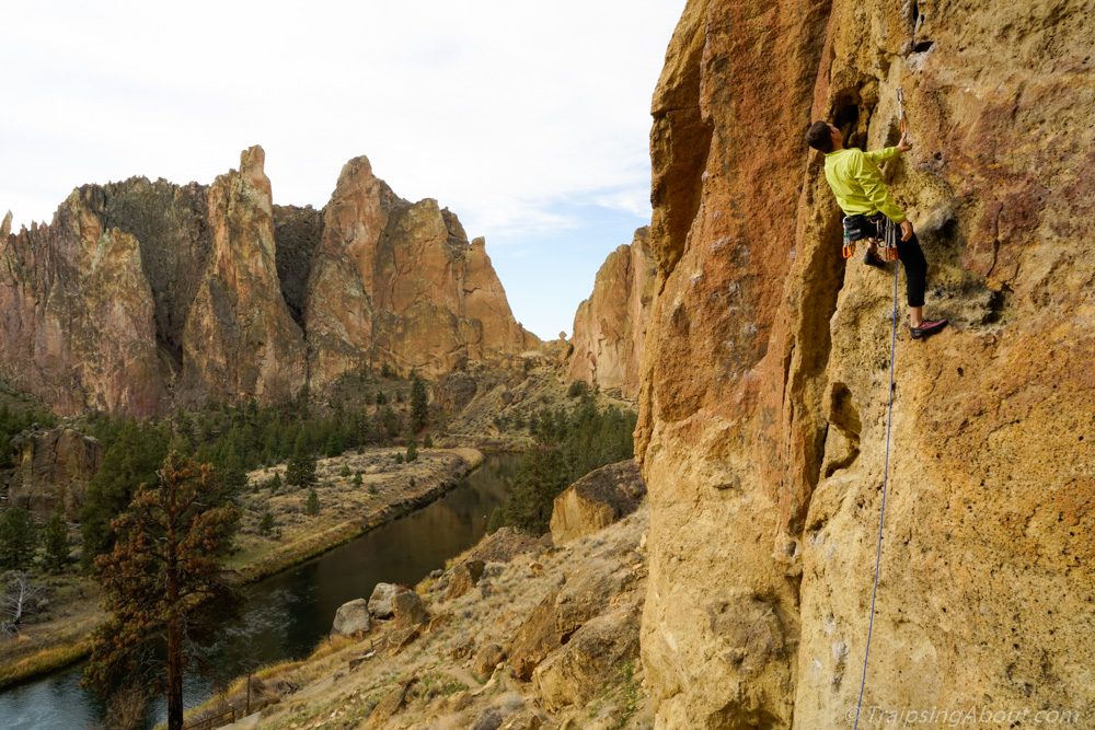 The famously-high first bolts at Smith Rock always keep me focused...
