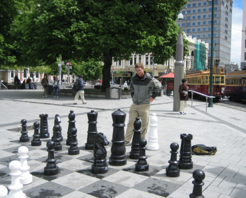 playing outdoor chess in Christchurch